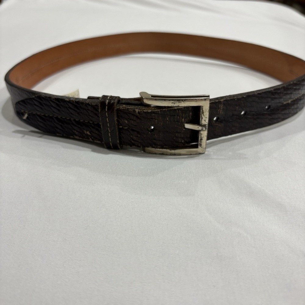 Nordstrom VintageLeather Belt Brown Textured Made in USA Size ~31–33 Handmade